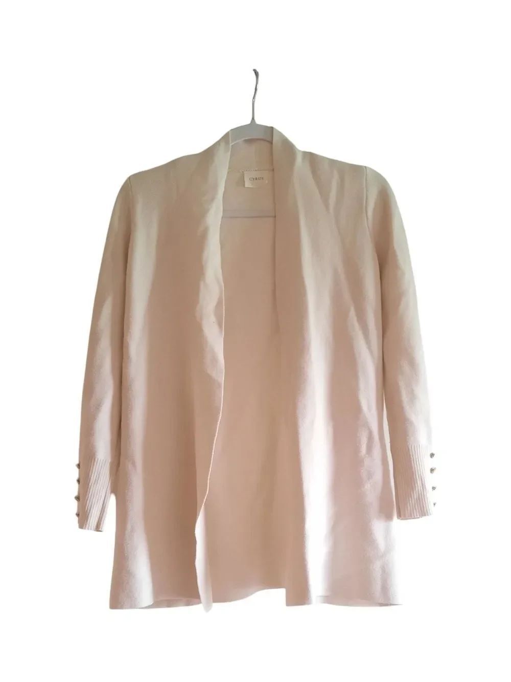Cyrus Cream Open-Front Blazer Cardigan with Button-Cuff Detail